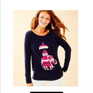 Lilly Pulitzer Caralynn Sweater Navy With Elephant